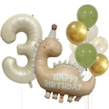 Retro cream white dinosaur balloon set for 3rd birthday party decoration in matte tones - Number 3 Style