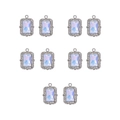 Detailed view of ten silver alloy pendants with opal crystals and rhinestone borders - Iridescent Rectangle Style (6#) / 10 Pieces Pack