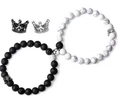 8mm magnetic couple bracelets with white turquoise, lava stone and crown charms - Crown Magnetic / White Howlite + Lava Stone Set