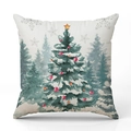 Weihnachtskissenbezug aus Leinen mit Aquarell-Tannenbaum und roten Ornamenten - Aquarell Weihnachtsbaum - Rote Beeren