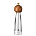 Manual pepper grinder with acacia wood top, acrylic body, and gold-finish knob - 8 Inch Acacia Wood Ball Top