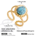 Detailansicht verstellbarer Edelstahlring in Gold mit Türkis und Kugelketten-Design - Türkisblau Rundperlenkette Stil (JDR202111-BL)