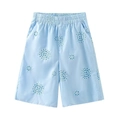 Short d'été bleu clair avec broderie anglaise florale et taille élastique confortable - XS / Bas / Bleu