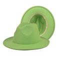 Flat brim wool felt fedora hat in grass green with classic indented crown and sweatband - Thickened Hardened Green