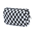Knitted checkerboard makeup bag in black and white with metal zipper closure - Black White Grid