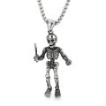 Vintage stainless steel skull necklace with a skeleton holding a dagger in silver finish - Skeleton Holding Dagger Style (KP97635)