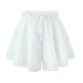 White lace trim high waist shorts with elastic waistband and bow detail on white background - S / White Shorts