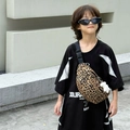Kids leopard print canvas chest bag with cute plush bear pendant and black strap - Leopard Print Small