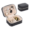 Portable mini black PU leather jewelry box with quilted texture for rings and studs - Starry Shiny Black
