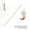Cat teaser wand with 40cm wooden rod, 60cm elastic rope and donut feather charm - Wooden Handle - Round Ring Feather