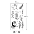 Sketch rose tattoo sticker model BK-110 with black ink floral designs 96x190mm - BK-110 / 96*190mm
