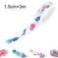 Nastro washi colorato con piume acquerello 1,5cm x 3m per scrapbooking fai-da-te - Piume colorate