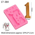 Pink silicone number 1 mold with star and tooth shapes for fondant and chocolate - Combined Graphic Style (17-384) / Pink