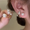 Elegant tulip flower pearl earrings with gold plating and white crystal inlay for women - ER753-Tulip Gold