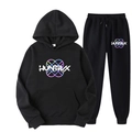 Detail view of black Ivan Cornejo hoodie set with soft cotton fabric texture and joggers - S / Top And Bottom / Black