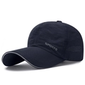 Navy blue breathable mesh sports baseball cap with reflective trim and sports logo - Navy Blue