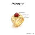 Detalle de anillo de acero inoxidable dorado de 12mm con incrustación de piedra roja - US 6 / Estilo de Gota de Agua Incrustada en Oro de 12mm (KR110924-K)