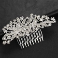 Pettine per capelli da sposa argento con farfalla di strass e foglie su pelle nera - Stile 4
