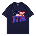 Übergroßes dunkelblaues Baumwoll-T-Shirt mit 1776 US-Flaggen-Aufdruck und lockerer Passform - XS / Marineblau 317