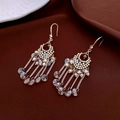 Detail of vintage gold flower crystal earrings with dangling tassels and shiny rhinestones - Ear Hook-Gold-Luxury Tassel(21#)