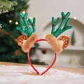 Christmas headband with green sequined reindeer antlers and plush details for holiday party - Christmas Headband (Green Antlers with Bells)