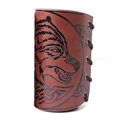 Brown Viking PU leather bracer featuring a black wolf head and Celtic knot embossed design - Brown