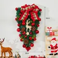 50cm teardrop Christmas wreath with red bow, pinecones and reindeer for wall decor - Style K Teardrop Swag