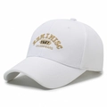 Classic white baseball cap with golden embroidery and premium breathable mesh texture - Adjustable / White