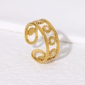 Adjustable 18K gold plated titanium steel ring with hollow daisy flower and enamel center - Daisy White Style / White