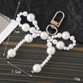 Elegant pearl bow keychain with silver clasp, 7cm width and 7.5cm length, weighs 10g - White (K3233)