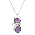 Niedliche Katzen-Halskette mit Amethyst-Steinen an einer einfachen silbernen Kette - Amethyst (Lila)