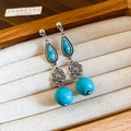 Vintage boheemse hangorbellen met turquoise bloemhangers in zilveren afwerking - Retro Zilver Blauw (925 Zilveren Pin)