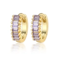 925 silver huggie earrings in gold finish featuring rectangular purple zircon stones - Gold/Purple