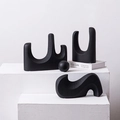 Three-piece set of black abstract ceramic vases with modern ribbed texture and U-shapes - Geometric Rockery Ornament - Combination 2
