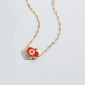 Goldene Hamsa-Halskette mit rotem Emaille-Anhänger und weißem Augenmuster - Rot (ES2815-4)