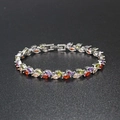 Colorful marquise-cut crystal bracelet in silver finish with fold-over clasp closure - 19cm / White Gold Multicolor