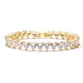 Classic gold tennis bracelet featuring heart-shaped cubic zirconia and secure box clasp - VL129 Gold Heart Bracelet
