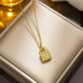 Gold plated H-letter pendant necklace with sparkling rhinestones in a luxury jewelry box - 8872 Gold H Bag