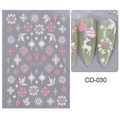 Stickers ongles Noël rose et blanc avec flocons et motifs cerf, modèle CO-030 - CO-030