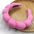 Pink twisted sponge headband with soft terry cloth texture and handmade label decoration - Bubble Cloud Headband / Terry Cloth Pink