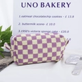 Purple checkerboard knitted cosmetic bag with soft woven texture and side handle - Large Purple-Yellow Grid