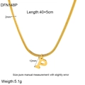 Detailed view of 18K gold plated snake chain necklace with letter P pendant and dimensions - Style P (DFN148P)