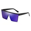 Gafas de sol de pantalla plana con lentes violetas de espejo y montura negra elegante - Montura Negra / Espejo Azul Hielo