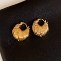 Elegant gold chunky ribbed hoop earrings featuring a stylish vintage croissant texture - Ear Buckle-Gold (Real Gold Plated)