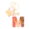Resin alphabet keychain letter M with colorful sequins and golden butterfly charm - Letter M