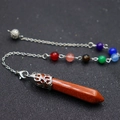 Collana con pendolo a prisma esagonale in pietra Goldstone e 7 Chakra stile vintage - Pietra di Sabbia d'Oro