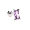 Silver stainless steel cartilage stud featuring a rectangular purple zircon gemstone - Purple Rectangle