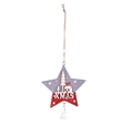 Grey and red wooden star ornament with carved house and tree design and white bell - Five Stars