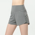 Graue 2-in-1 Damen-Laufshorts mit hoher Taille und lasergeschnittenen Belüftungslöchern - S / Mittelgrau