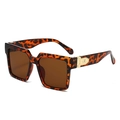 Square tortoise shell sunglasses with dark brown lenses and gold M-logo metal hinge - Leopard Full Tea